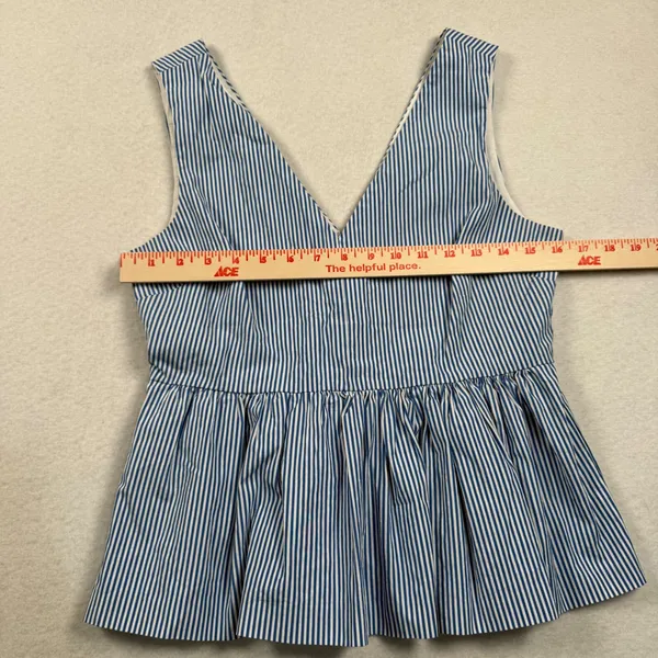 J Crew Always Peplum Top Womens 4 Blue Poplin Striped Tank Oarsman K0818 - Image 3