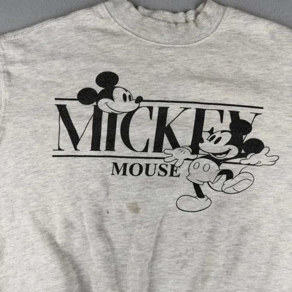 VTG DISNEY Mickey Mouse Sweatshirt Heather Gray Graphic Pullover Womens M - Image 5