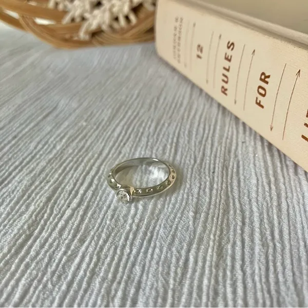 Bezel Silver Knife Edge Diamond Ring Vintage “Tamsin” Inset Simple Stacking Jewelry - Image 6