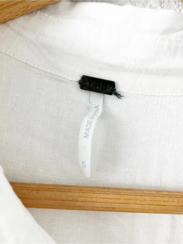 YFB White Linen Blend Oversized Button Up Tunic Shirt Dress - Image 3