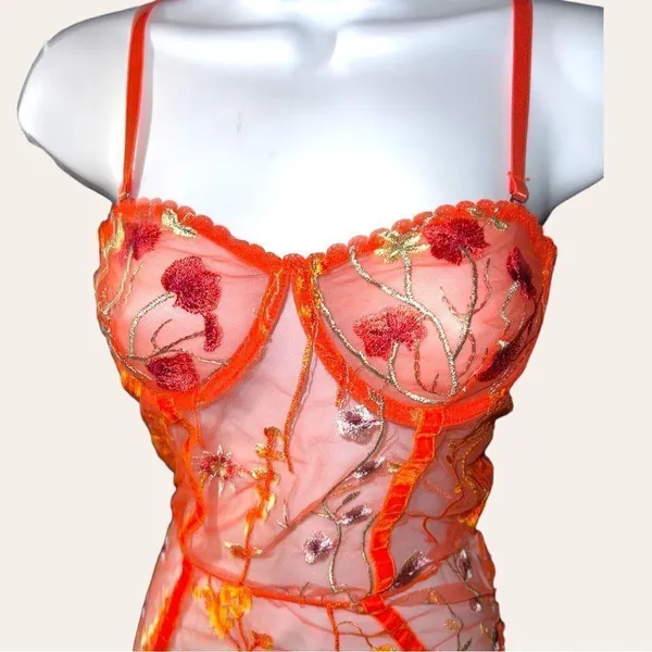 one piece orange sheer mesh Nighty! New Size L - Image 2