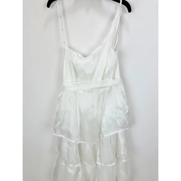 Lulus Sweetest Success White Organza Tiered One-Shoulder Midi Dress Medium NWT - Image 11
