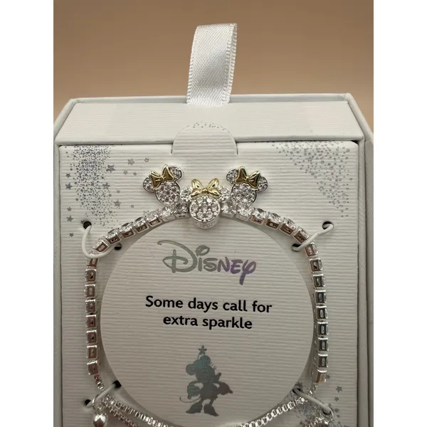 Disney Minnie Mouse Fine‎ Silver Plated Cubic Zirconia Adjustable Bolo Bracelet - Image 2