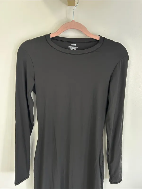 Skims Fits Everybody Long Sleeve Crewneck Dress Black - Image 6