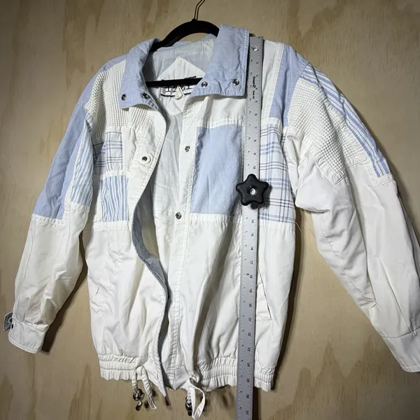 Vintage IZZI Patchwork Windbreaker‎ Jacket Women’s Small Blue White 90s - Image 9
