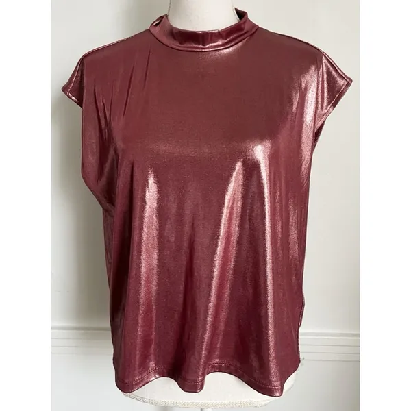 By Anthropologie • Cowl-Neck Liquid Shine Top Pinkish Red - Image 3