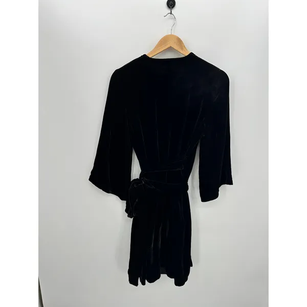 Eileen Fisher Black Velvet‎ Wrap Dress Women Sz XS Rayon Silk Holiday Party - Image 2