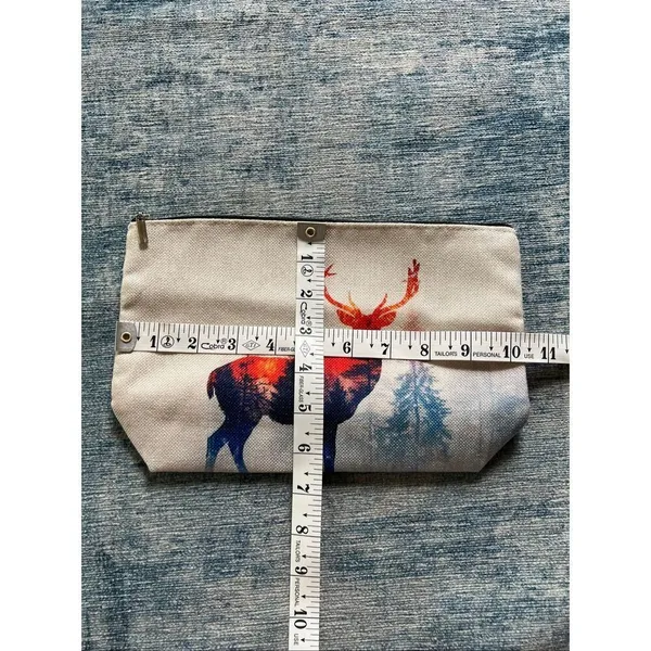 Watercolor Buck Deer Shadow Cotton Canvas Small Makeup Bag Travel Toiletry Pouch - Image 6