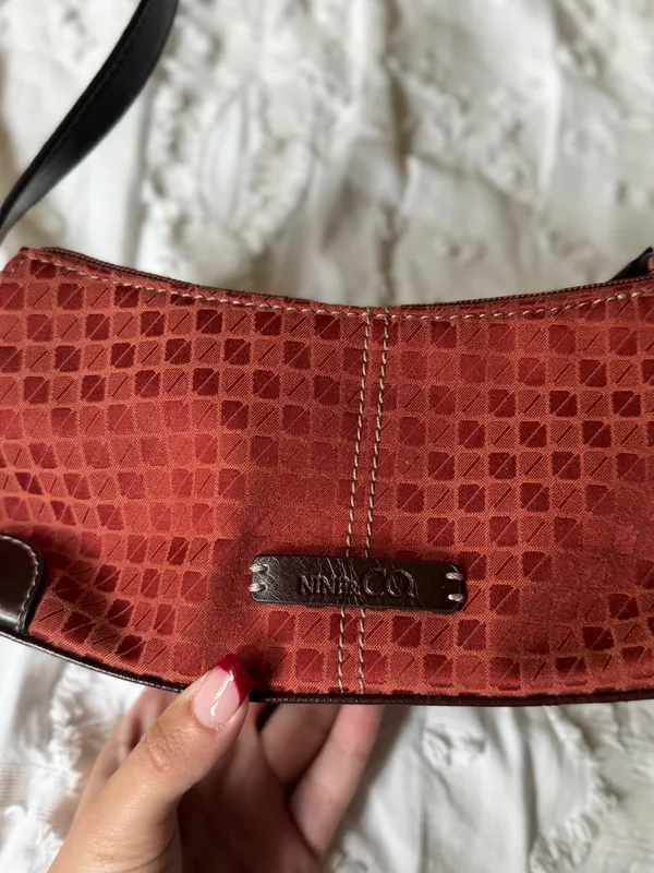 Nine & Co. Red Geometric Shoulder Bag with Dark Brown Trim - Image 6