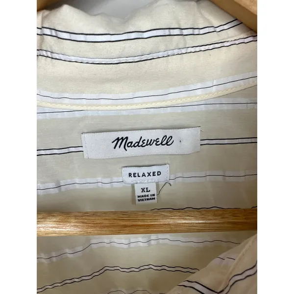Madewell Relaxed Fit Yellow Cream Stripe Button Up Front Chest Pocket Size‎ XL - Image 5