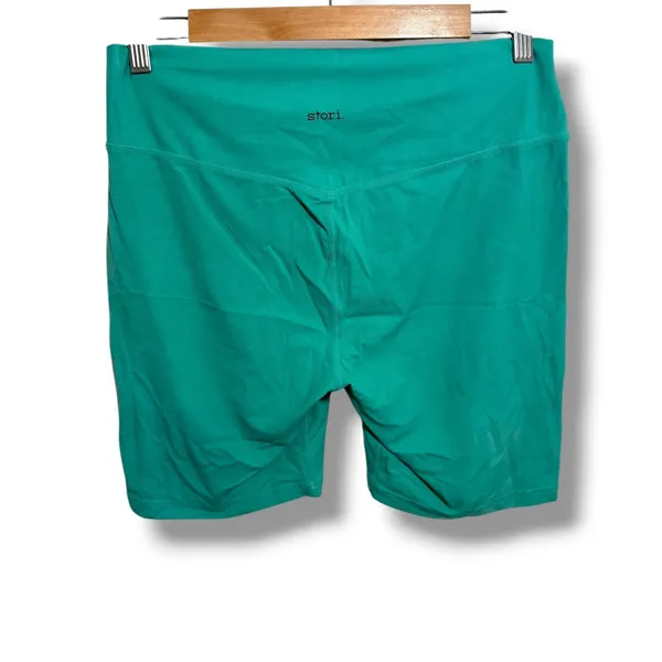 Stori Biker Shorts Womens 12 Teal Green High Rise 6.5" Yoga Workout Athletic - Image 2