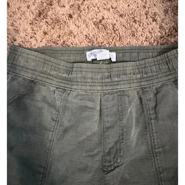 C&C California Linen Blend Jogger Pants Women's Small Green Pull On‎ Ankle Tie - Image 4