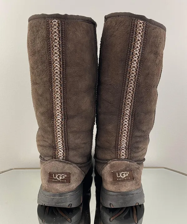 UGG Australia Dark Brown Sheepskin Ultimate Tall Revival Tasman Braid Boots - Image 5