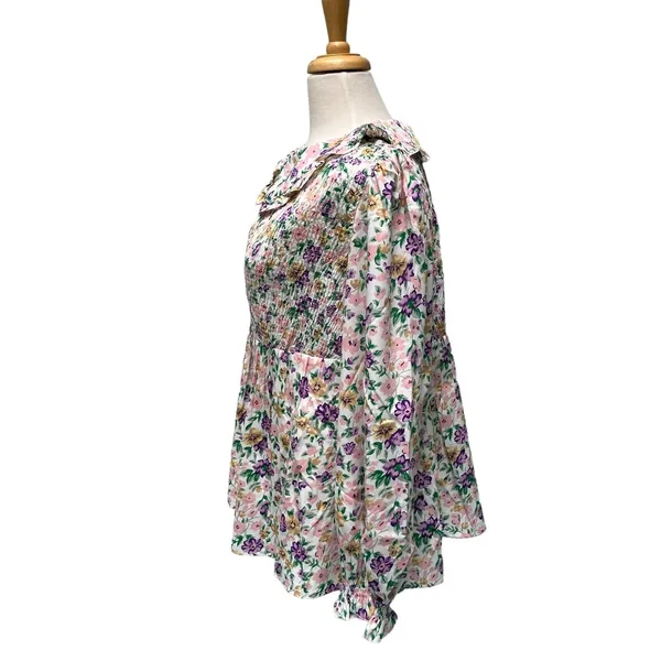 Pieces Maternity Smock‎ Top L Multicolor Floral Smocked Ruffle Collar Romantic - Image 5