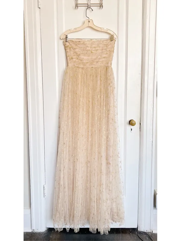 Joanna August • BHLDN Brenda Long Star Gown strapless champagne tulle glitter - Image 13