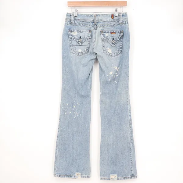 Bongo Vintage Y2K Paint Splatter Flare Jeans Light Wash Distressed Size 5 - Image 5