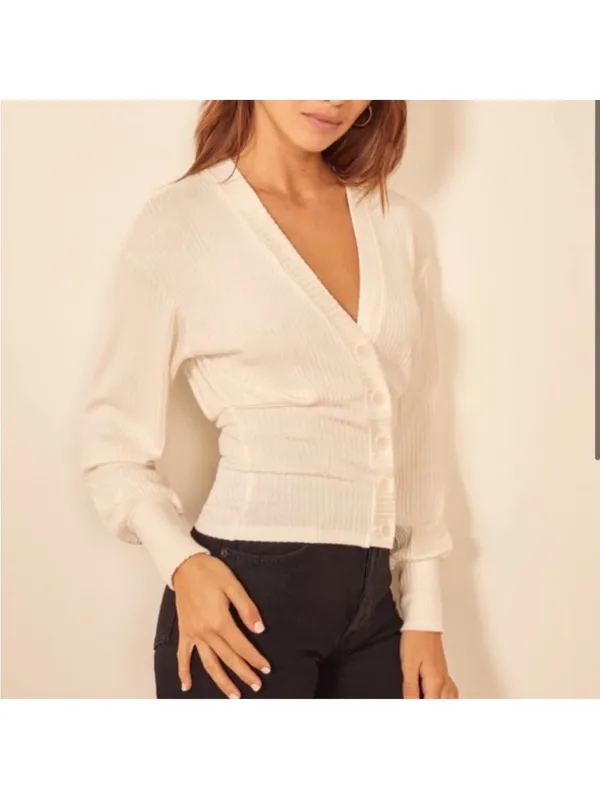 REFORMATION Vitalia Ribbed Top In Ivory Cardigan XS - Image 2