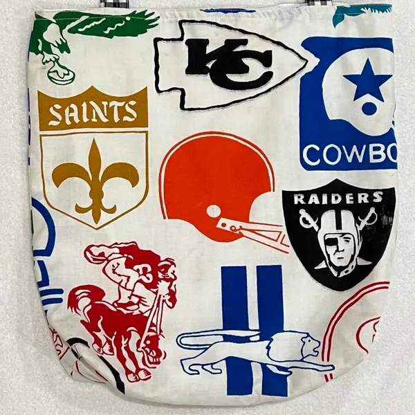 Vintage NFL Team Logo Canvas Tote Bag Retro Football Handmade Handbag - Image 8