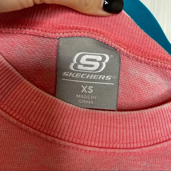 SKECHERS Womens Pink Logo Burnout Crew Neck Pullover Sweatshirt Size XS - Image 4