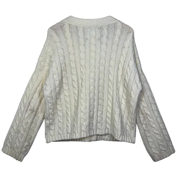 Abercrombie & Fitch Cream Cable Knit Button Front V-Neck Cardigan Sweater Size S - Image 2
