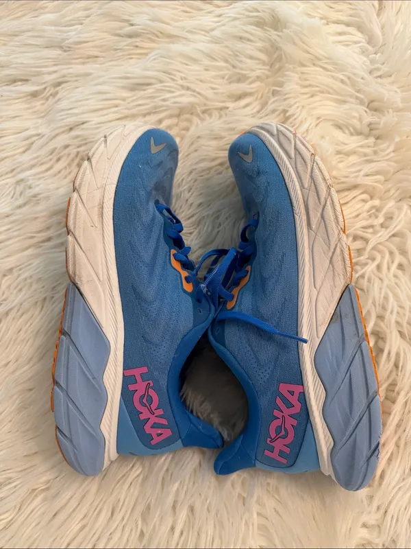 Hoka Blue Running Shoes with Pink Logo and Orange Accents in fair/ good condi - Image 9