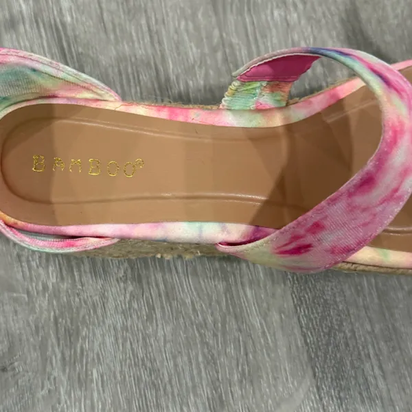 BAMBOO Multicolor Tie-Dye Wedge Sandals - Image 8