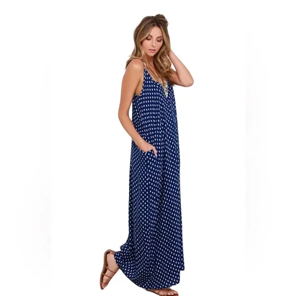 NWT Lulu’s Wander‎ West Navy Blue Southwest Print Maxi Dress Sz XS/S - Image 3