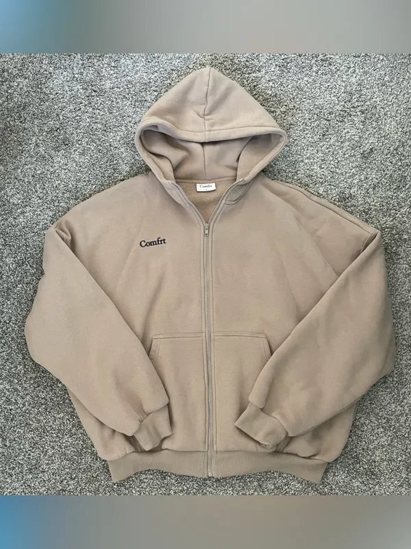 Unisex Comfrt Cloud Zip Hoodie Sweatshirt Latte Size M - Image 3