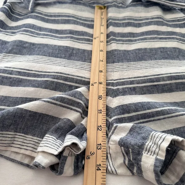MADEWELL Size-M Romper Perimeter Striped Linen Blend Navy Blue Belted - Image 8
