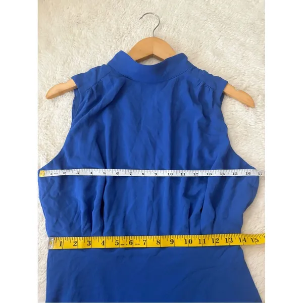Lulus Classic Elegance Blue Chiffon Sleeveless Mock Neck Mini Dress Size Medium - Image 7