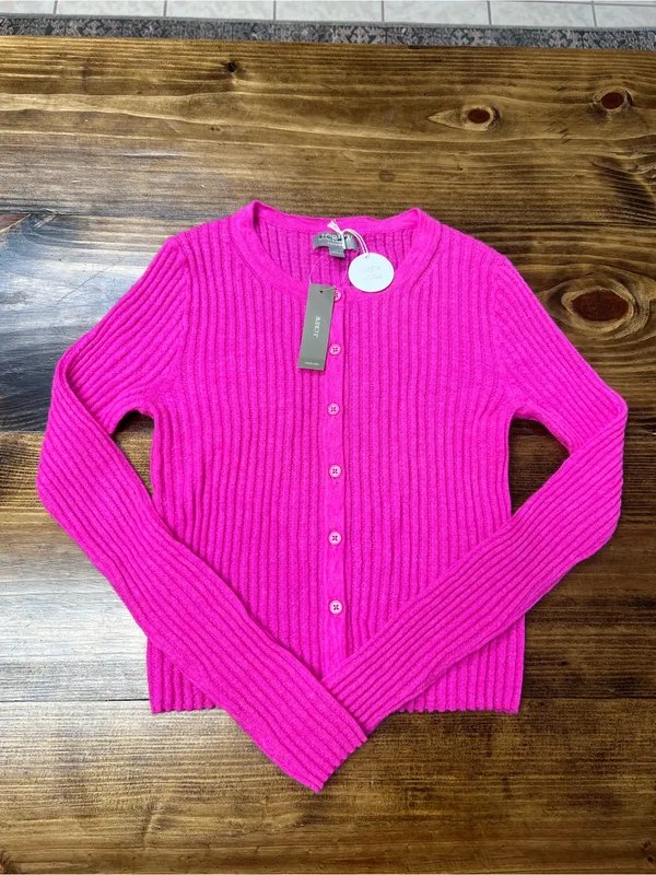 J. Crew Featherweight cashmere pointelle cardigan in Neon Pinks Size XS NWT - Image 6