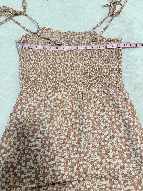 Women's large Mauve Pink Ditsy Floral Smocked Wide-Leg Jumpsuit - Image 4