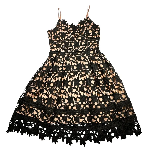 Blush Noir Black Lace Fit Flare Mini Dress Womens Small LBD Whimsigoth Coquette‎ - Image 2