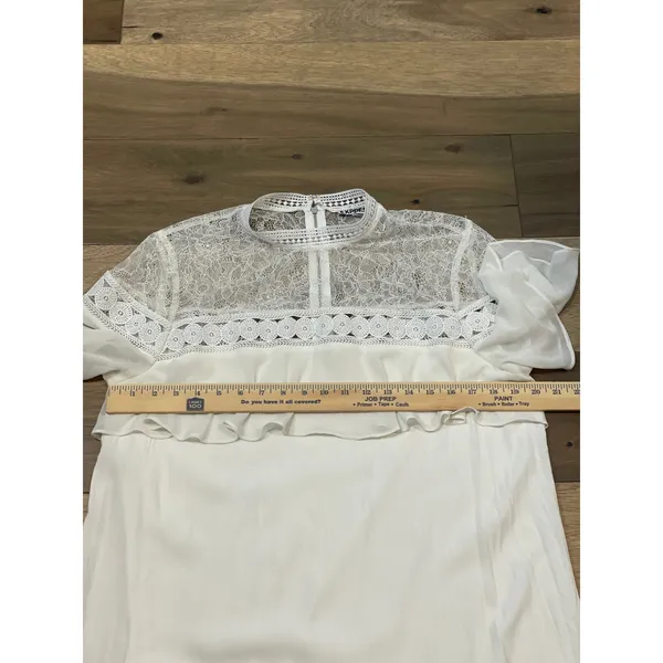 Express Dress Cream Lace Mock Neck Ruffle Feminine Size L - Image 7