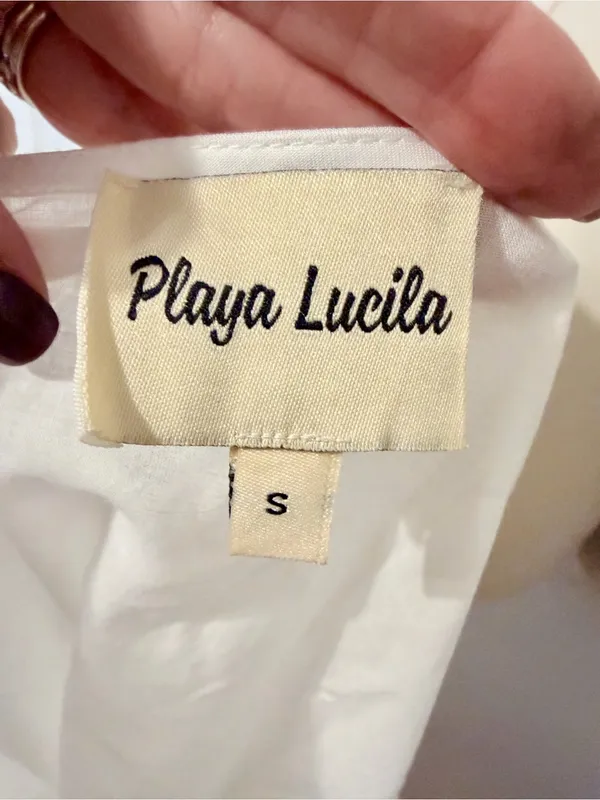 Playa Lucila White Puff Sleeve Peplum Tie Front Blouse S - Image 12