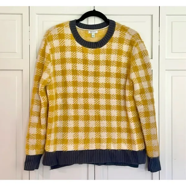 Susina yellow buffalo check cozy crewneck sweater small - Image 5
