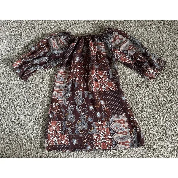 VTG Charlotte Russe Women's Boho Brown Print Sheer‎ Quarter Sleeve Dress Size S - Image 7
