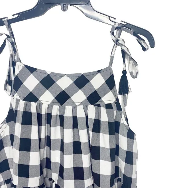 Entro gingham plaid black top tassels NWOT e - Image 5