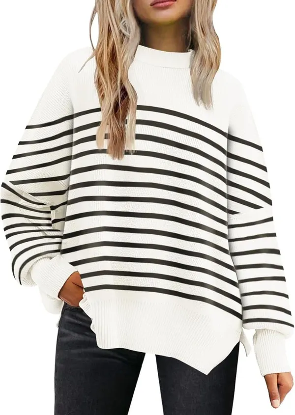 Oversized Striped Sweater White Size L - Image 2
