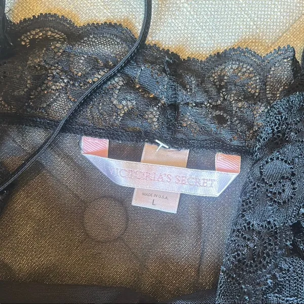 Victorias Secret Black Mesh Mini Slip Dress Lace Trimmed - Image 5