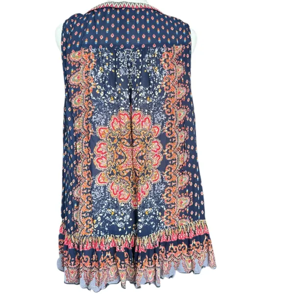 bila Boho‎ Ruffle Tank Blouse Sz M Blue Size M - Image 4