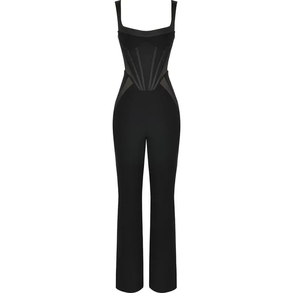 House of CB Mylene Corset Straight Leg Black Cocktail Formal Jumpsuit S - Image 3