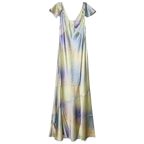 NWT WeWoreWhat Lace Silky Charmeuse Midi Maxi Slip Dress 0 Gold Ombre Watercolor - Image 2