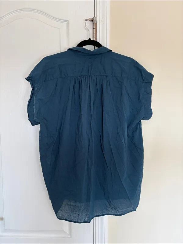 Nili Lotan Normandy Blouse Teal Blue 100% Cotton Flowy Oversized SZ S - Image 8