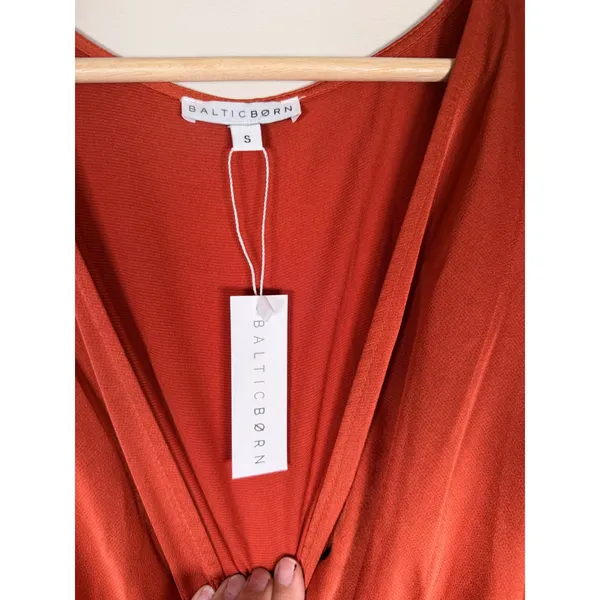 Baltic‎ Born Rust Orange Satin Maxi Wrap Dress Flutter Sleeve Tie Waist wedding - Image 5