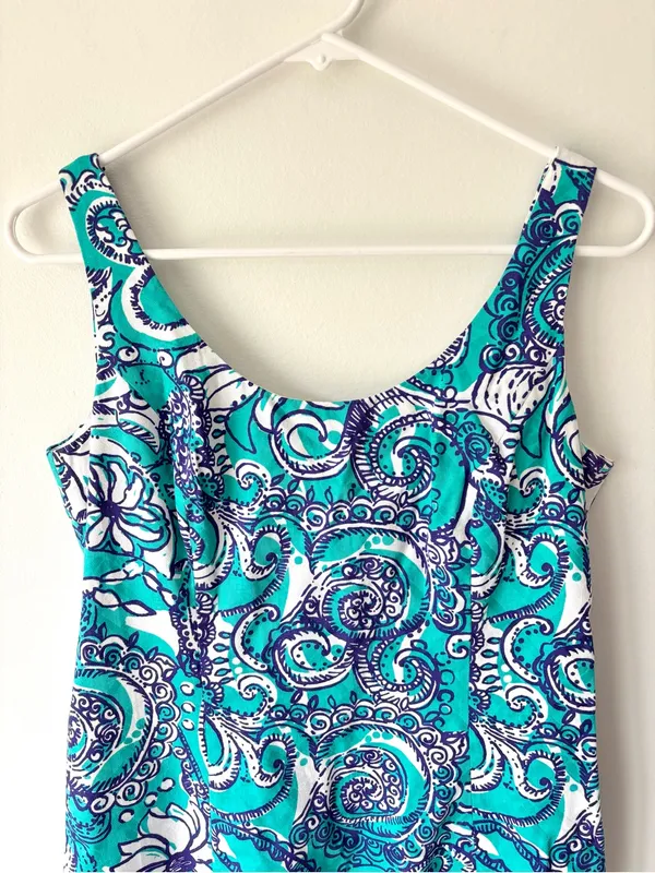 Lilly Pulitzer Eaton Mini Shift Dress Montauk Seafoam Paisley Gold Tassel Hem - Image 3