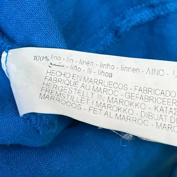 Zara Blue 100% Linen Half Sleeve Pocket V Neck Button Front Shirt Top Size S - Image 4