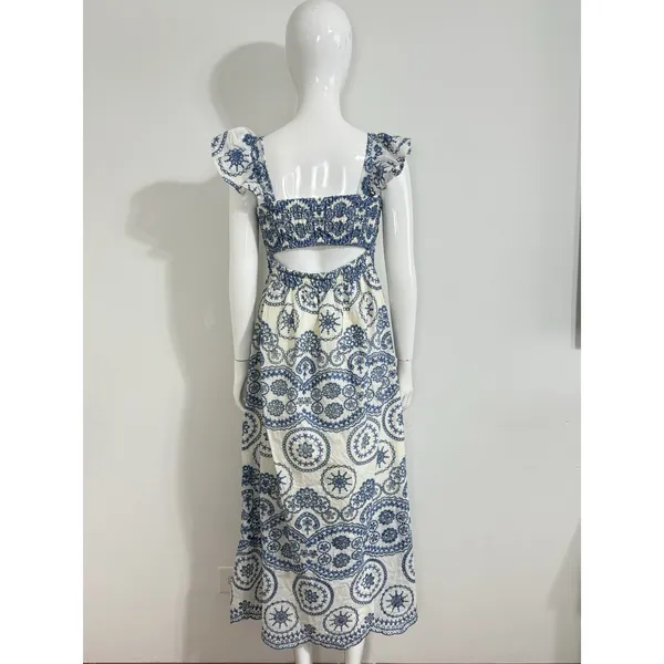 Sunday Up Women’s Eyelet Lace Smocked Midi Dress Blue Summer Coastal Resort S - Image 6