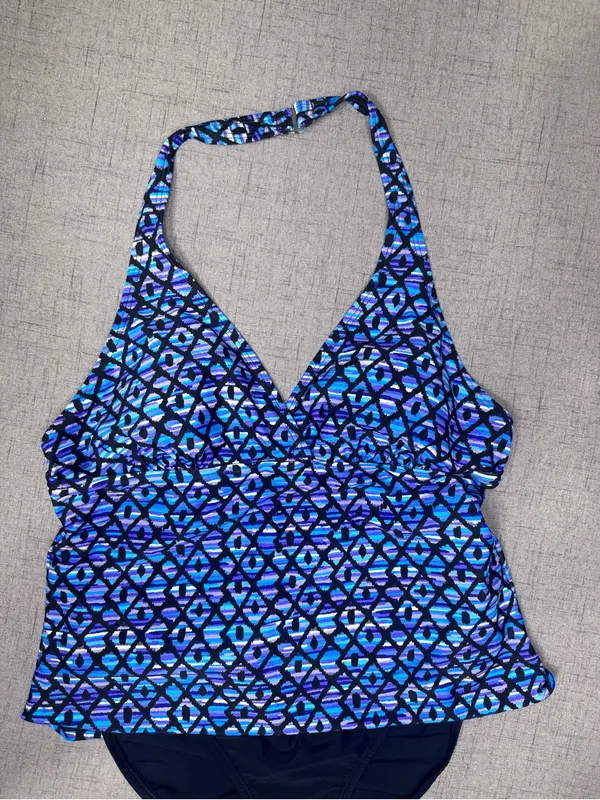 NWT Speedo Geometric Blue Pattern Tankini 2 Piece Swimsuit Size 14 - Image 3