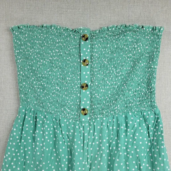 Angashion Womens Jumpsuit Large Green Polka Ruffles Strapless Smocked Wide Leg - Image 12